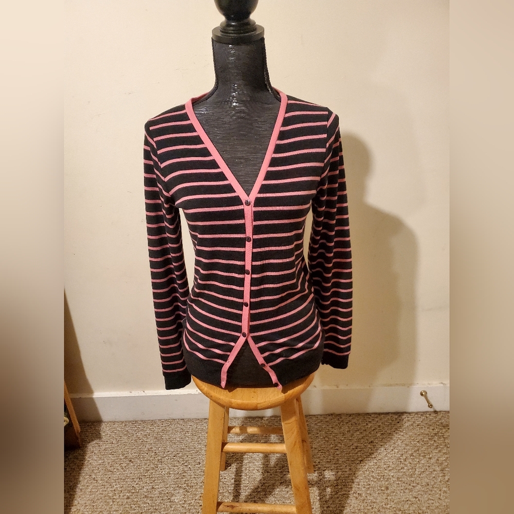 Black and Pink Striped Cardigan